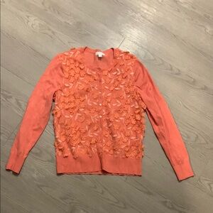 Charter Club Coral Cardigan with Leaf Appliqué